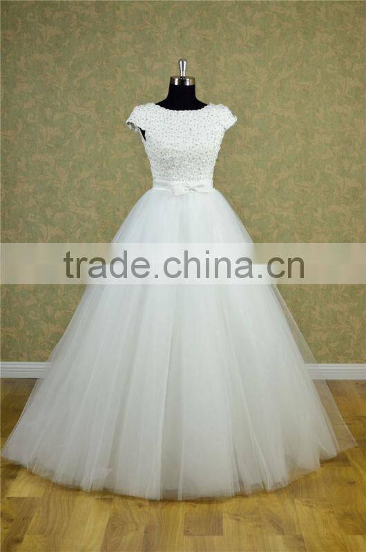 2014 New Arrive elegant lace top and tulle skirt wedding dress made in China
