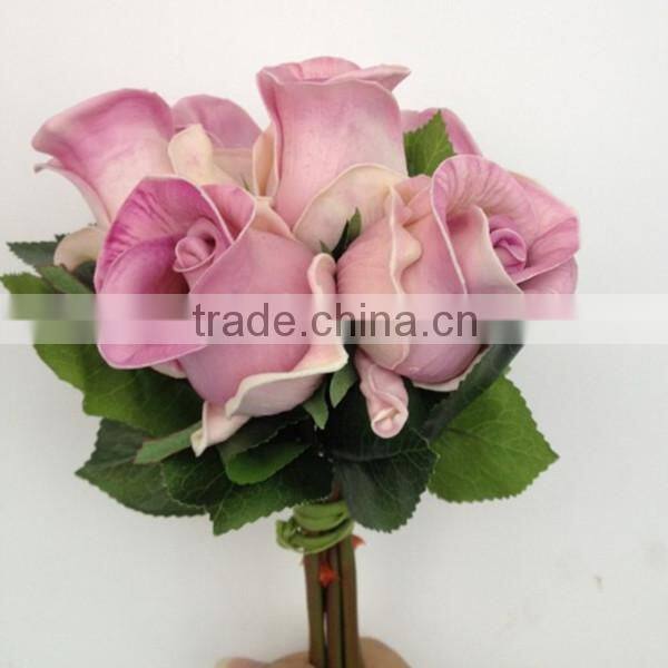 High quality artificial flowers wedding red 6 head rose bud bouquet for sale