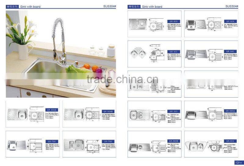 Above Counter Stainless Steel Single Bowl Kitchen Sink With Drainboard GR-800