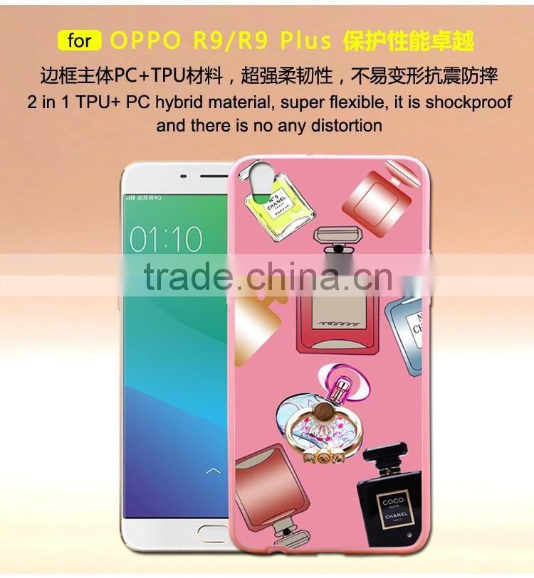Fashion Luxury Perfume TPU+PC Hybrid Phone Case Built-in Ring Bracket For Oppo R9 Plus