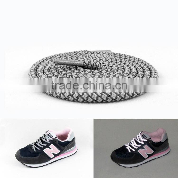 Fashion shoelace 4mm reflective laces with plastic shoe lace tips