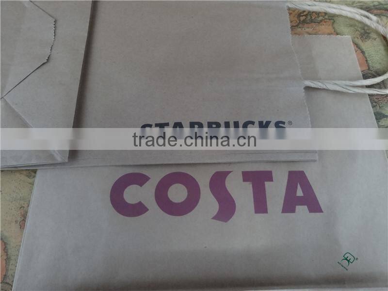 Take away brown food grade kraft paper bag with handle