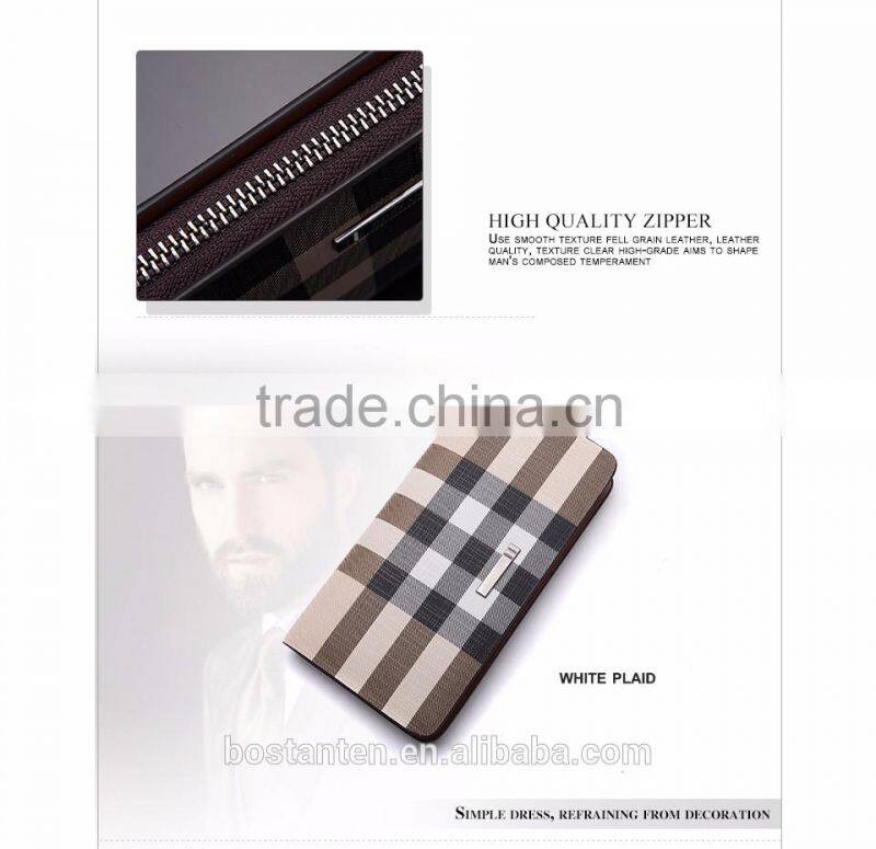 classic plaid leather wallets clutch hand bag for men fashion