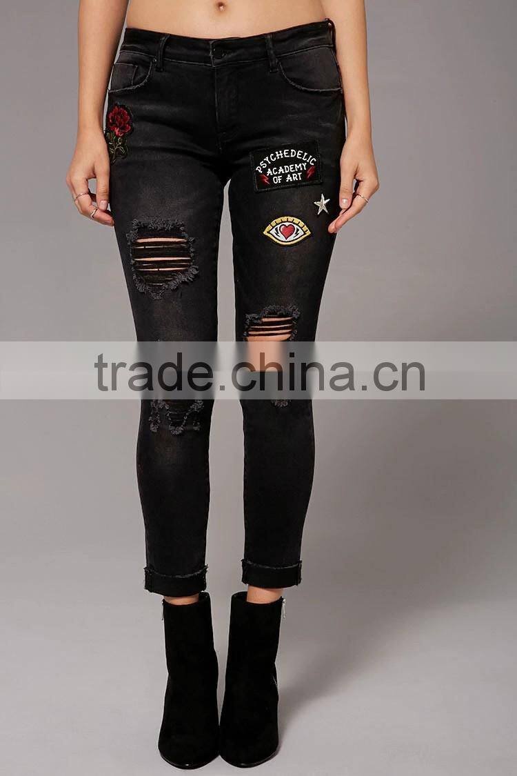 Psychedelic Patch Jeans Ripped Jeans with High Quality