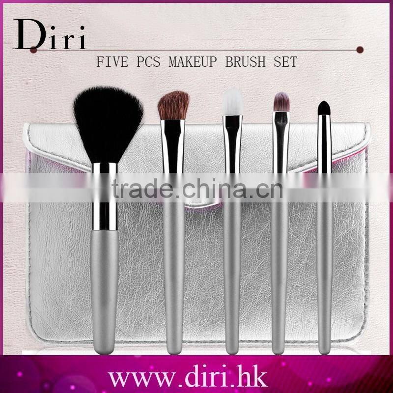 5pcs Animal Hair Wood Wand Makeup Brush Set Cosmetic Travel Make Up Brushes With a Beauty PU leather Bag