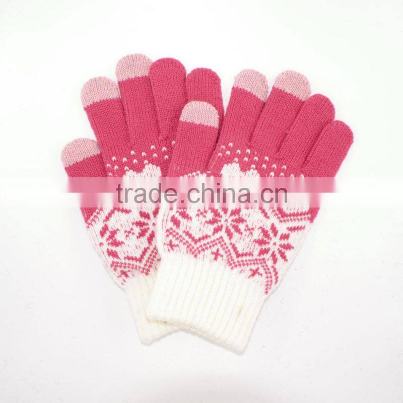 Chenille Snowflake Knit Gloves Fairisle with All Touchscreen Electronic Devices