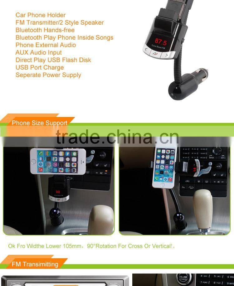 Bluetooth FM Transmitter Car Kit Cellphone Holder GPS and MP3 Player USB Charger