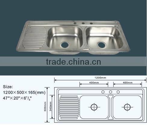SS201 inset Double Bowl Single Drainer stainless steel kitchen sink