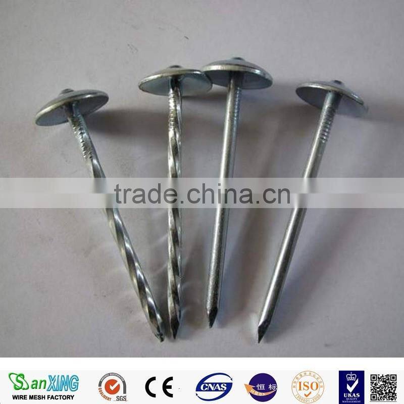 Antirust/Strong/electro galvanized umbrella head roofing nails with twist shank