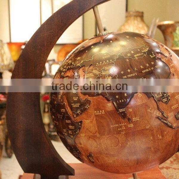 Luxury Wooden Globe Table Stand Embossed Style