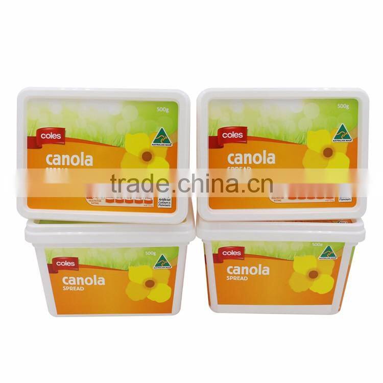 4 sets of 500g Square Plastic Butter Tubs and Cheese Container, Disposable Cup PP for Margarine