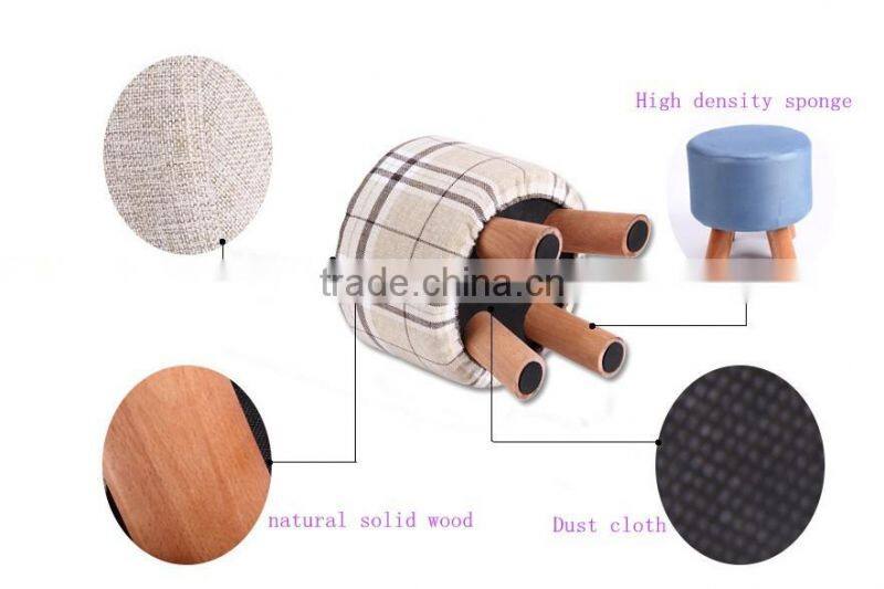 Skidproof cheap delicate refined colorful small cloth stool chair with 3 Carbonized wood legs for living room