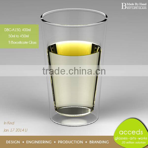 DBG-H20-400 400ml Popular Borosilicate Double Wall Glass Drink Cup