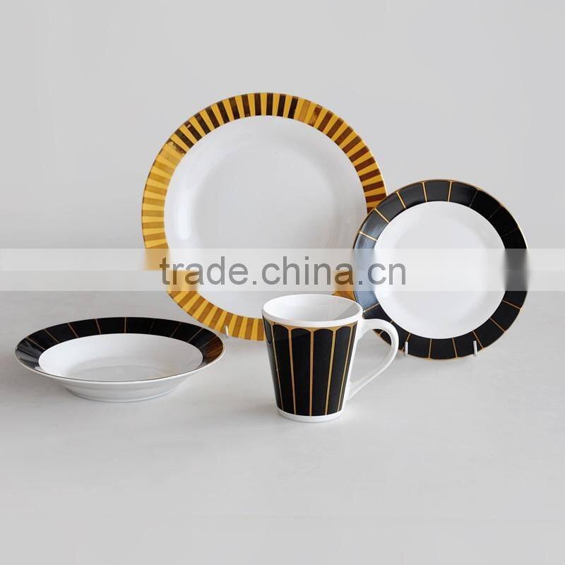 porcelain dinnerware set with gold line and decal,Christmas dinnerware set with gold lines,ceramic dinnerware set with gold line