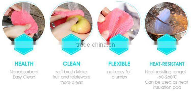 Toprank Hot Selling Heat Resistant Colourful Kitchen Cleaning Brush Pot Pan Dish Bowl Wash Scrubber Pad Silicone Dish Brush