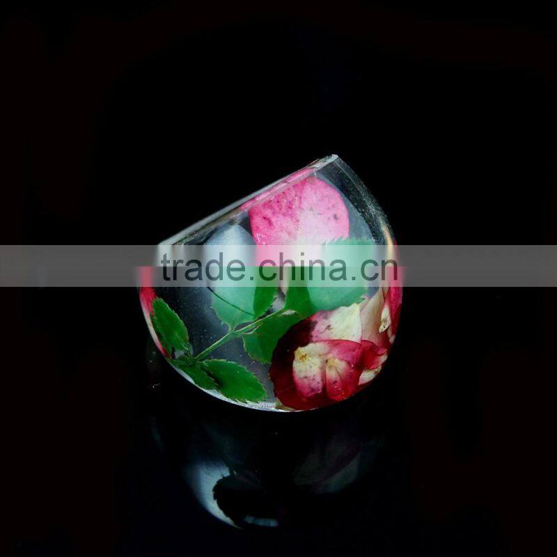 Rose flower resin ring newest deisgn clear resin rings jewelry