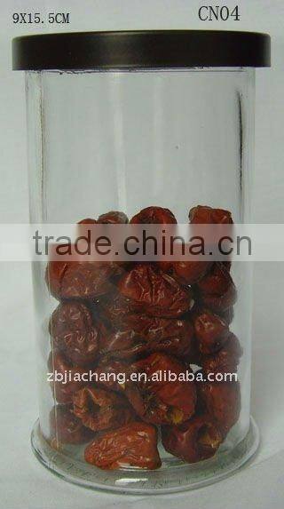 9x15.5cm clear glass storage jar with black plastic lid