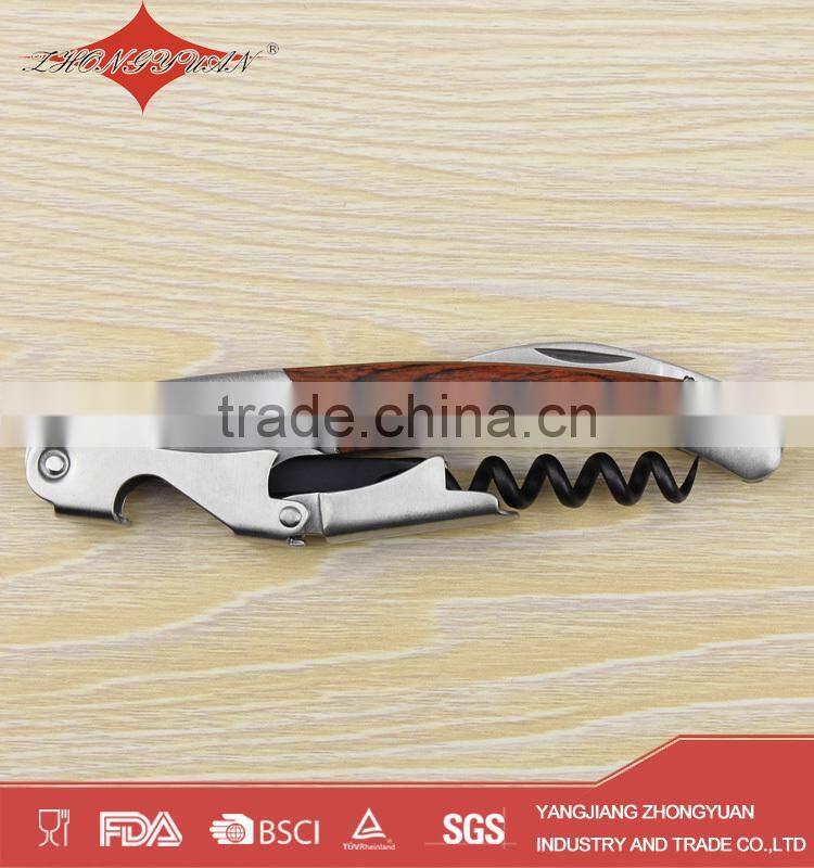Wood handle bottle cork opener wine corkscrew with knife