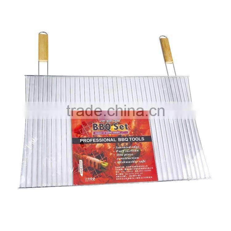 chrome outdoor grill basket with wooden handle