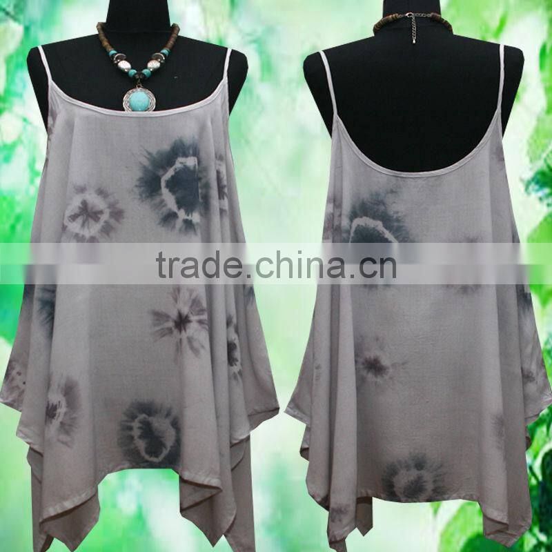 2015 wholesale sexy ladies irregular summer oversize Gypsy TIE DYE Beach Spaghetti Tank top