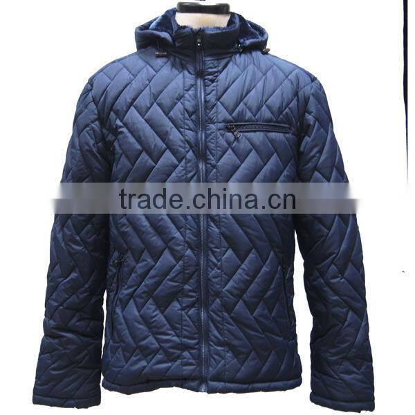 Warm men's quilted nylon winter jackets with fur hood
