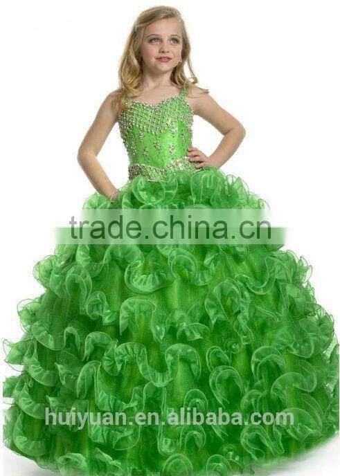 new green beaded off shoulder girls' gown