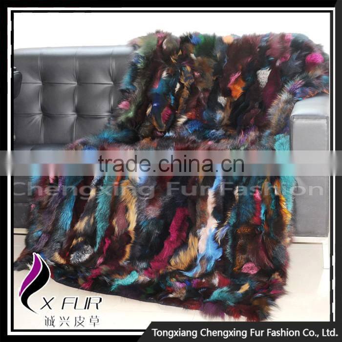CX-D-83 Patchwork Silver Fox Fur Throw Fur Blanket