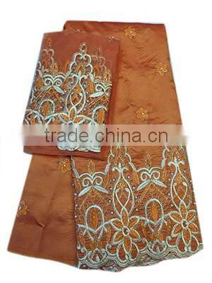 Good quality african george lace fabric for beautiful garments with unique applique with beads and stones GPF009