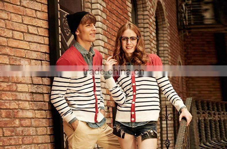 2015 Korean stripe cardigan knitted couple lover sweatshirt