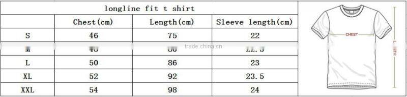 sublimation mens longline t shirt, men's elongated t shirt wholesale