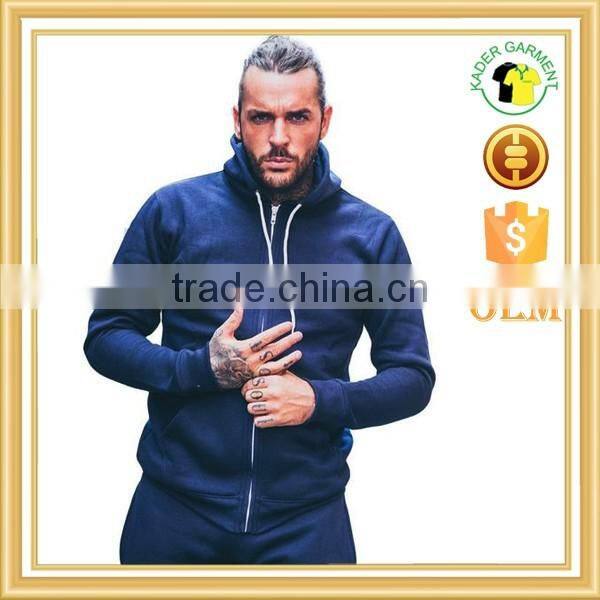 100% cotton navy tracksuit top plain fitness hoodie zipper gym hoodie