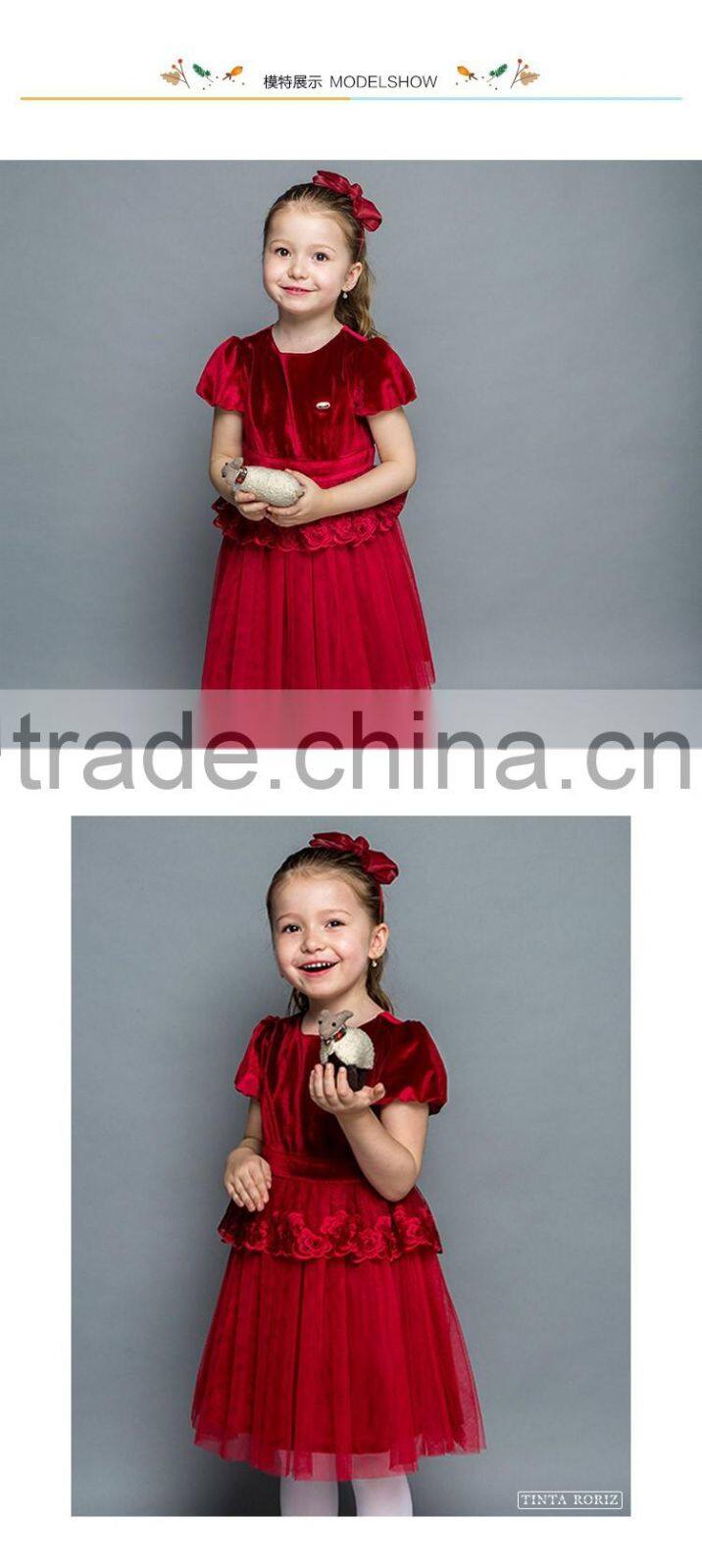 Girls Party Dress Coral Fleece Winter Dress Designs For Girl Of 10 Years Old Short Puff Sleeve Dress