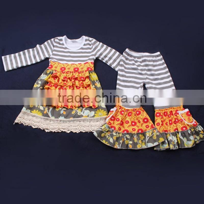 Letter Lace Sleeve Top Dress And Tight Pants Spring Autumn Clothing Set for Girls LBYTZ001-32