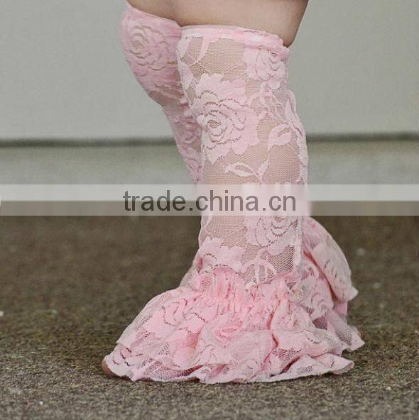 High quality wholesale cute baby pink Lace leg warmers for kids leggings
