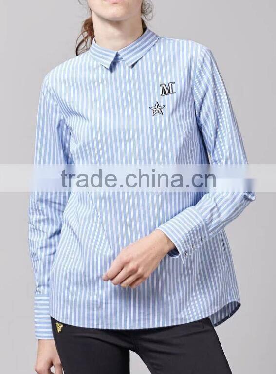 Runwaylover EY2384B Hot Sale 2017 Ladies Elegant Stripe Embroidery Blouse