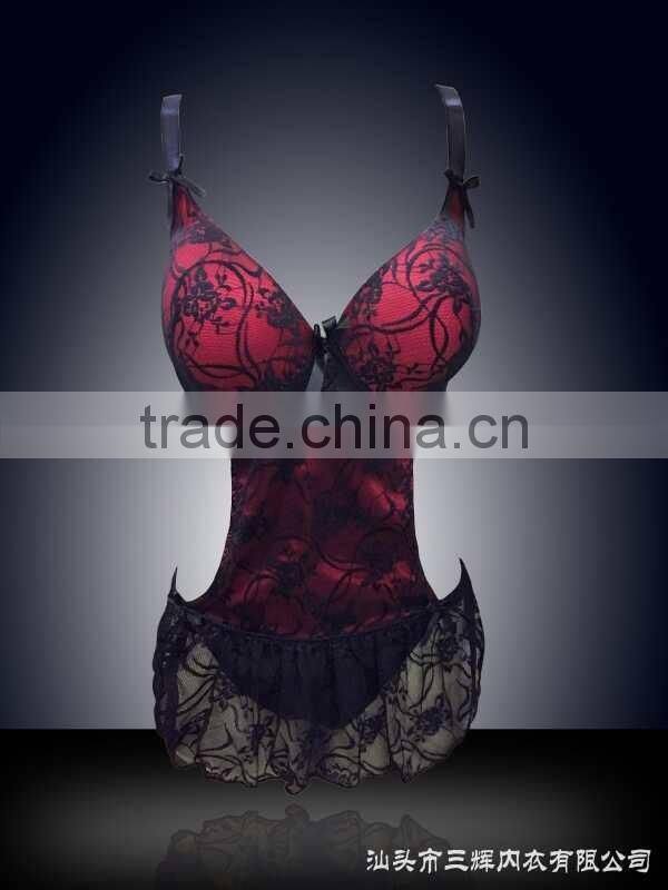 New arrival sexy baby doll with fantasitic decorative flower and lace