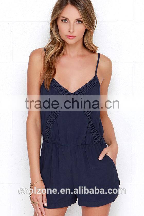 Wholesale adjustable strap lace embellished adult romper for ladies