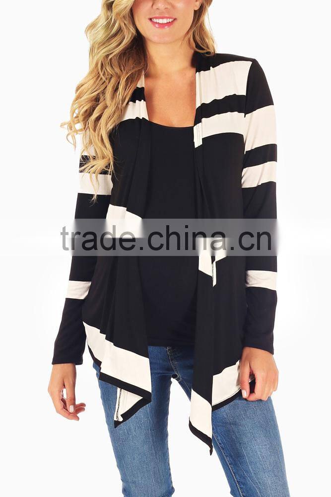 BLACK WHITE STRIPED COLORBLOCK MATERNITY CARDIGAN WHOLESALE MATERNITY CLOTHING