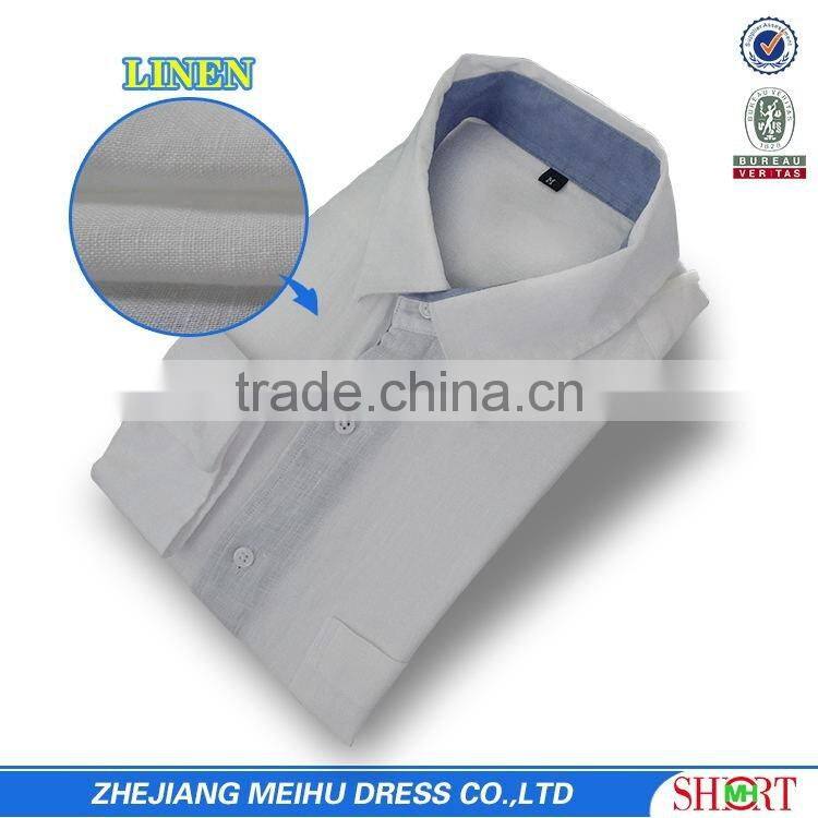 2017 latest pattern linen fabric casual mens shirts with contrast color on the collar