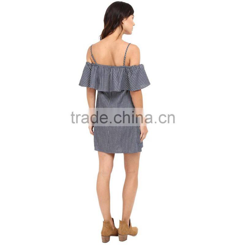 summer designer one piece ladies casual fashion women sleeveless stripe shirt dress