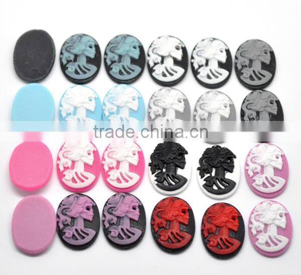 Mixed Resin Halloween Skull Pattern Oval Cameo Embellishment Findings 25x18mm0