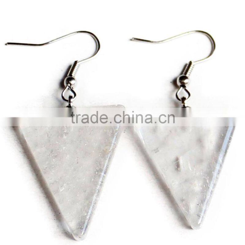 Triangle Shape Crystal Amethyst Natural Stone Drop Earrings