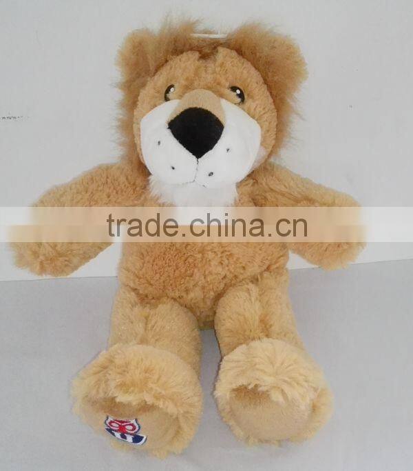 Sitting design brown color plush lion toys with T-shirt and custom logo printing