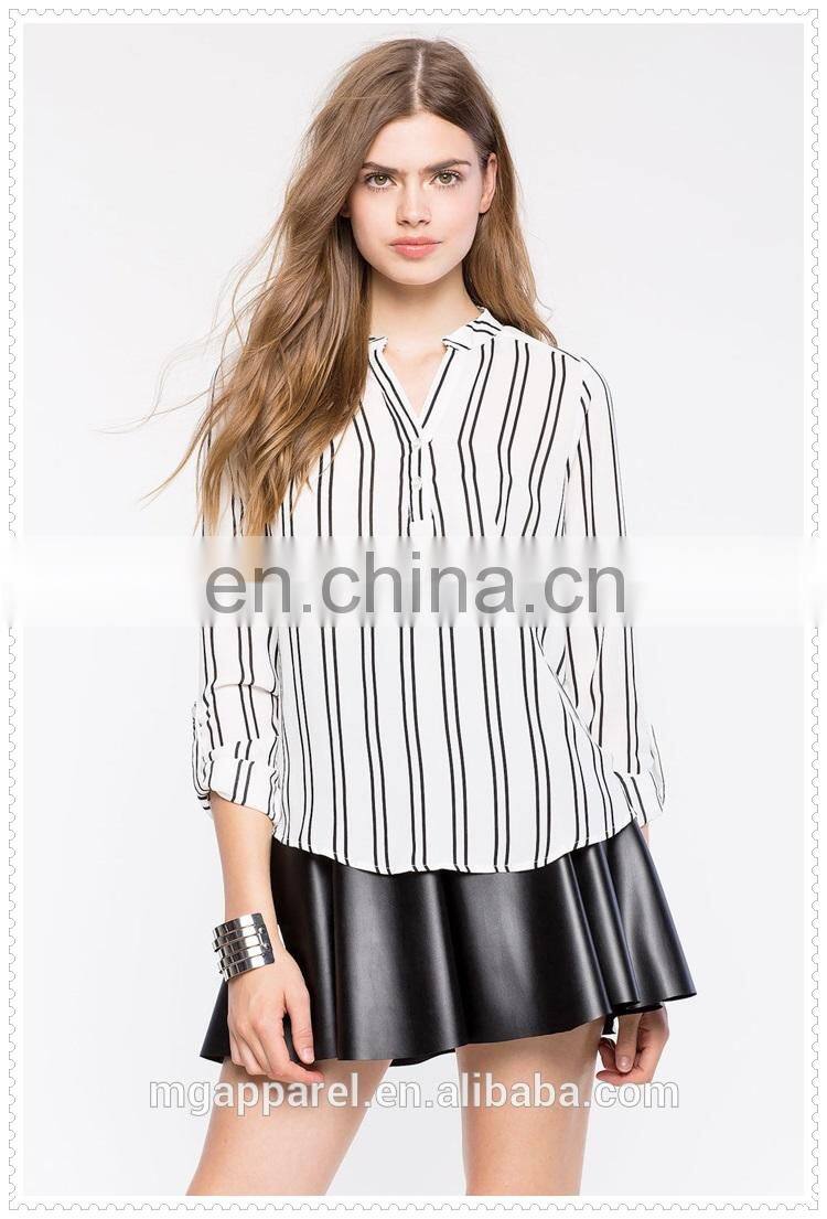 latest fashion ladies vertical stripe office blouse designs low price