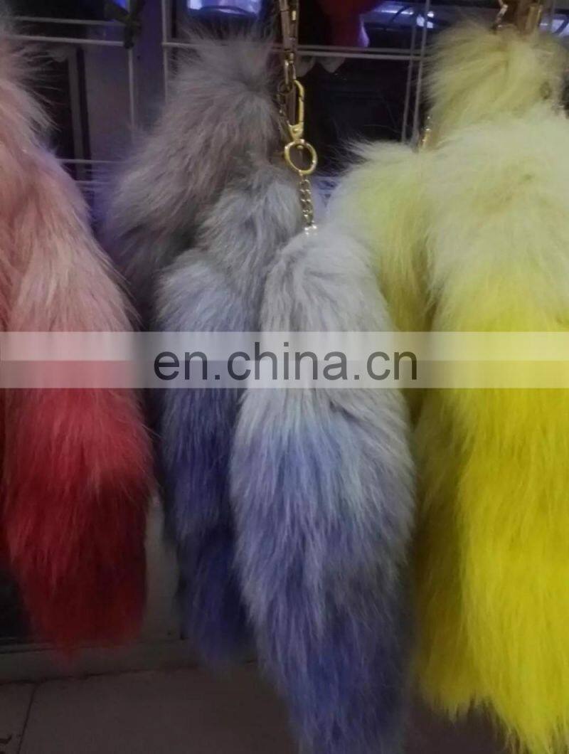 gradient color real fox fur tail furry keychain accessories