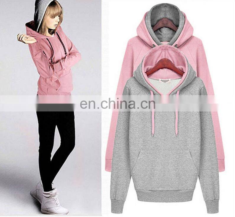 OEM Women Clothing 100% Cotton Plain Pullover Double- Hood Sweatshirt