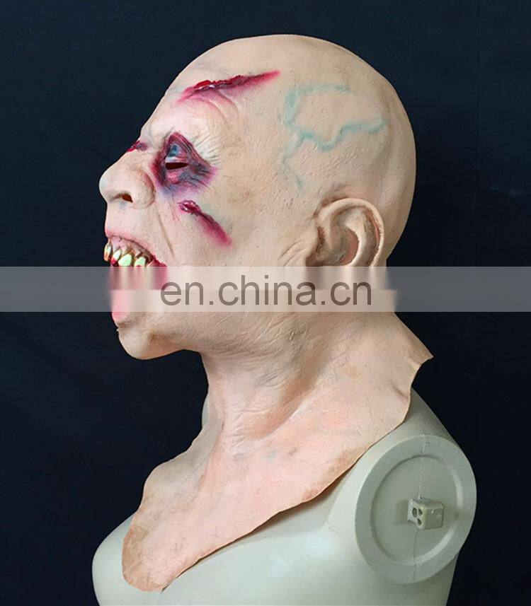 Halloween mask green latex terror Performing party devil skeleton mask