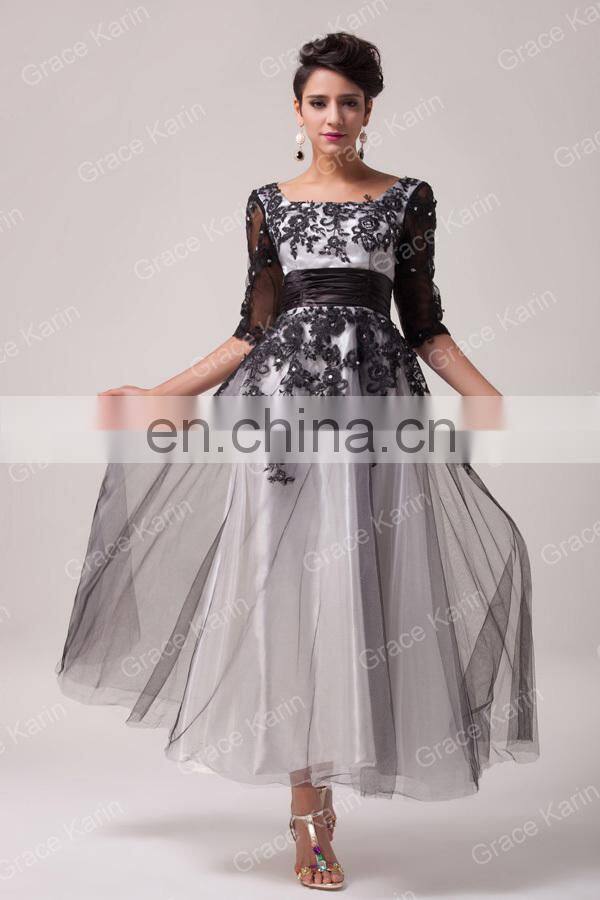 Grace Karin New Arrival 2015 Elegant Long Sleeve Lace Plus Size Evening Dress For Fat Women CL6051-2#