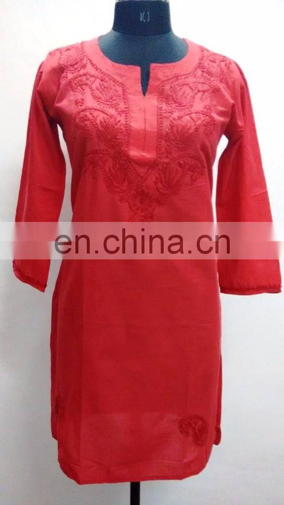 Indian Cotton Chicken Embroidered Casual Top Women Designer Dress Ethnic Shirt Lucknowi Tunic Wholesaler
