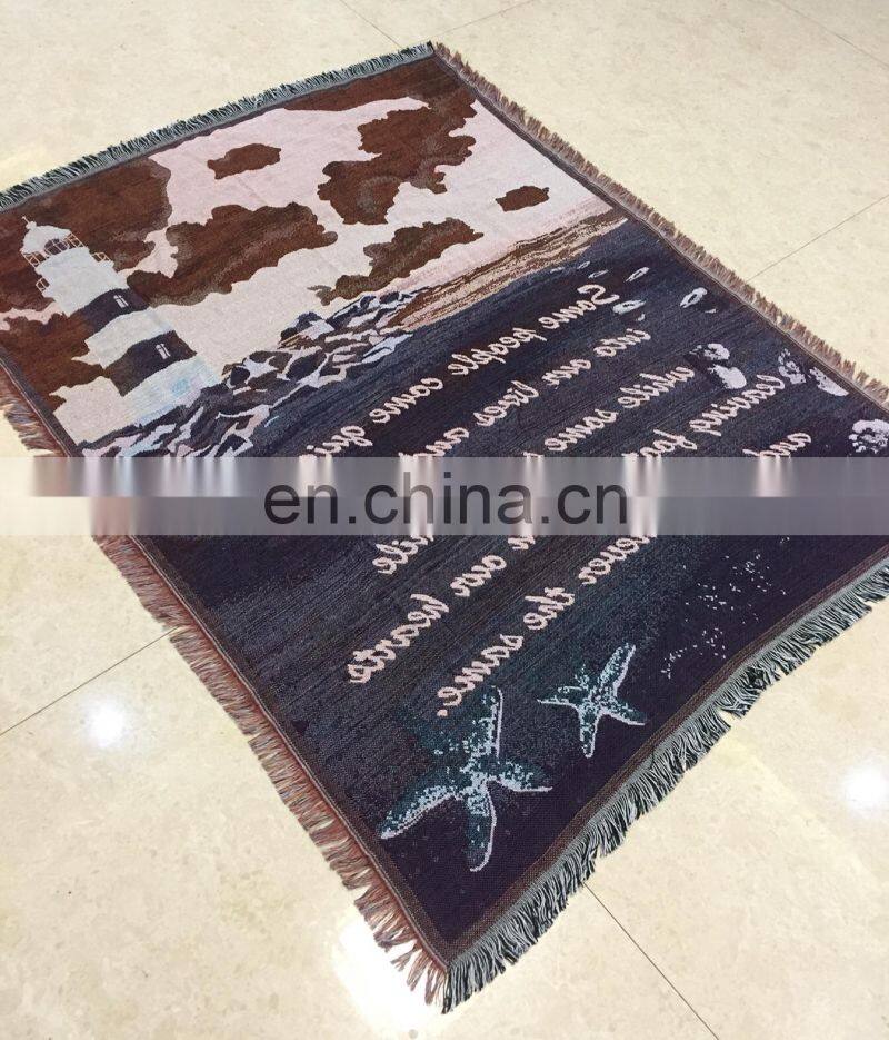 RAWHOUSE woven throw tapestry wall hanging sofa cover blanket with fringe jacquard woven blankets